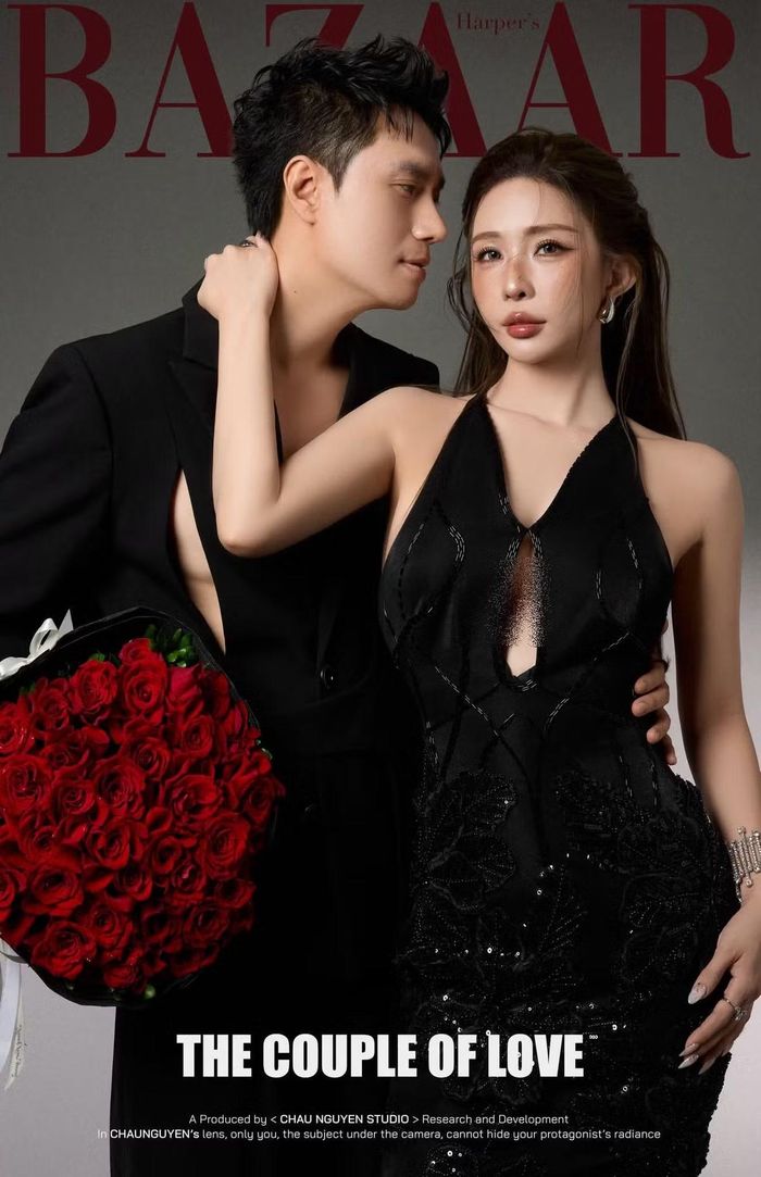 Trong bộ ảnh, Quỳnh Nga và Việt Anh diện trang phục đen đồng điệu, tạo dáng tình tứ. Ảnh: FB Việt Anh.