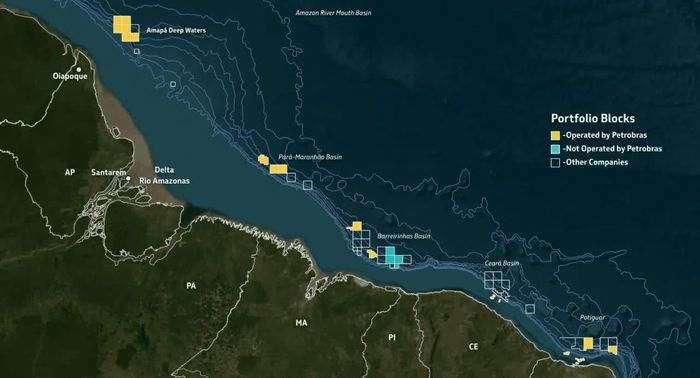 Bản đồ các lô thăm dò dầu khí ngoài khơi Brazil tại khu vực Vành đai Xích đạo. (Nguồn: Petrobras)