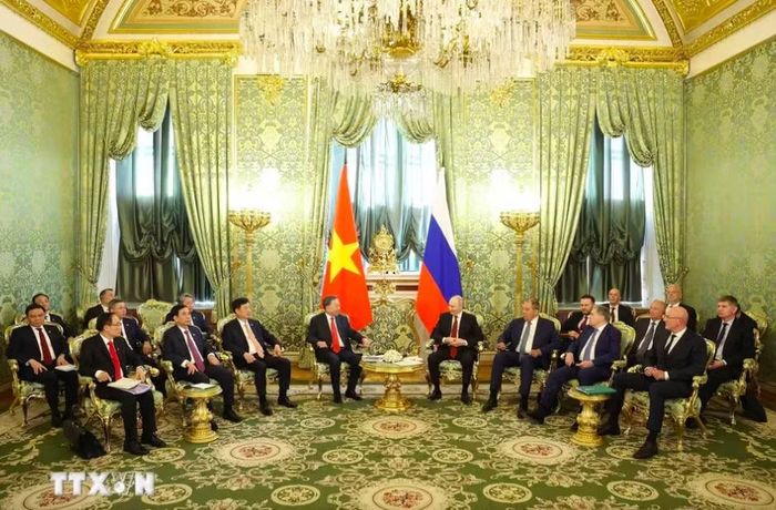 Tổng Bí thư, Chủ tịch nước Tô Lâm hội đàm với Tổng thống Nga Vladimir Putin. Ảnh: TTXVN