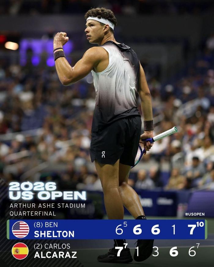 Niềm vui của Ben Shelton sau chiến thắng lịch sử - Ảnh: ATP, US Open
