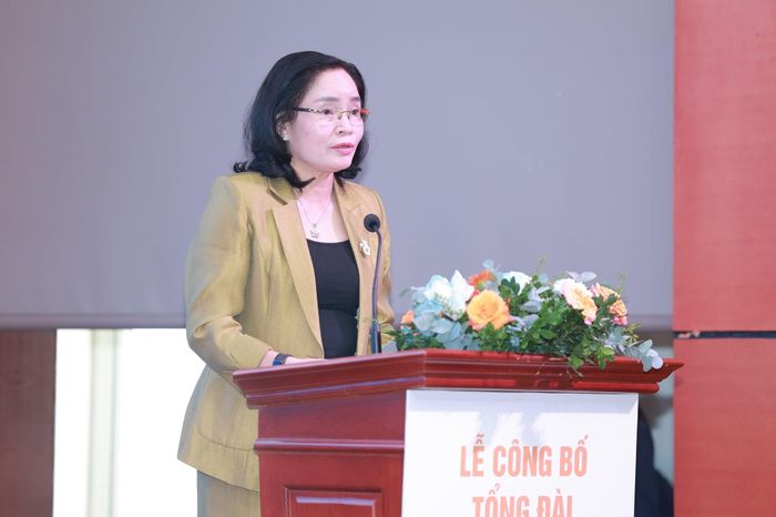 Bà Trịnh Thị Thủy - Thứ trưởng Bộ Văn hóa, Thể thao và Du lịch phát biểu tại Lễ công bố Tổng đài điện thoại quốc gia về phòng, chống bạo lực gia đình, số điện thoại 117.