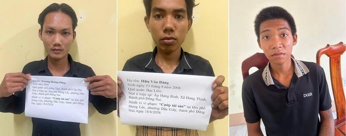 Các đối tượng Dững, Đàng và Phúc vừa bị bắt giữ. (Ảnh:CA)