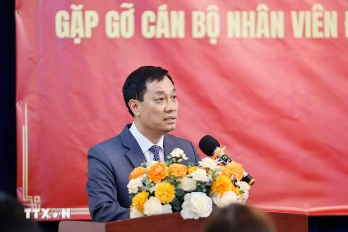 Đại sứ Việt Nam tại Mông Cổ Nguyễn Tuấn Thanh phát biểu. (Ảnh: Doãn Tấn/TTXVN)