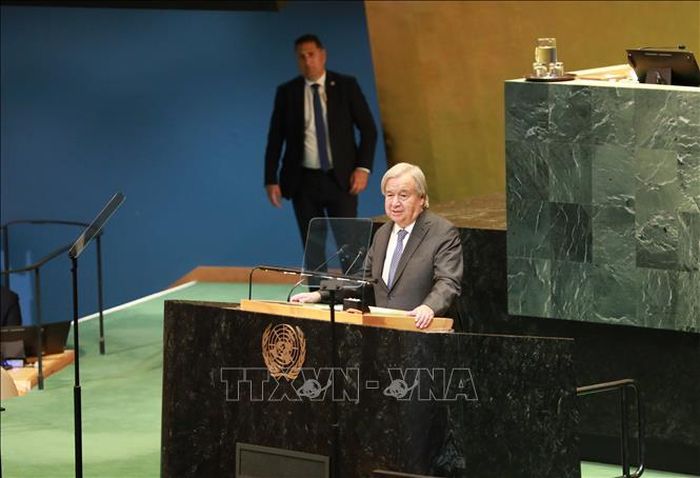 Tổng Thư ký LHQ Antonio Guterres phát biểu tại phiên khai mạc Khoá họp 81 Đại hội đồng Liên hợp quốc ở New York (Mỹ) ngày 8/9/2026. Ảnh: THX/TTXVN phát