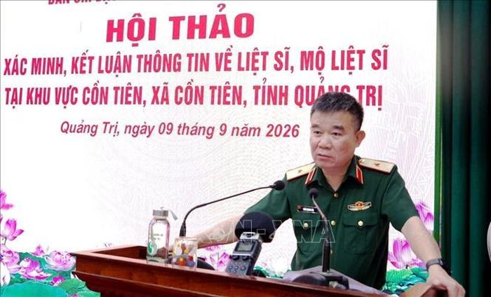 Thiếu tướng Đoàn Quang Hòa, Cục trưởng Cục Chính sách - Xã hội, Tổng Cục Chính trị QĐND Việt Nam, Chánh Văn phòng Ban Chỉ đạo Quốc gia phát biểu tại hội thảo. Ảnh: TTXVN phát