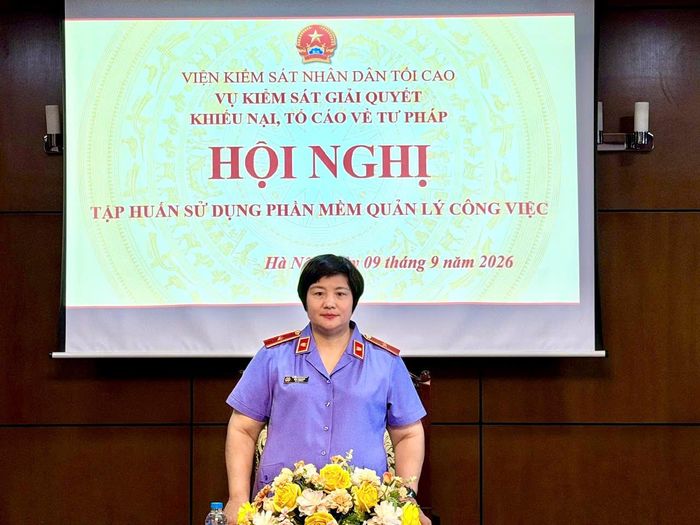 Tiến sĩ Mai Thị Nam, Vụ trưởng Vụ 12, phát biểu tại hội nghị.