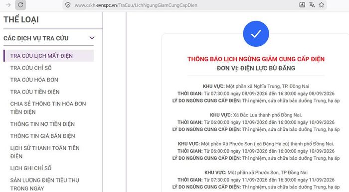 Tổng công ty Điện lực miền Nam (EVNSPC) thông báo có lịch cắt điện ở Đồng Nai trong ngày 10/9 cập nhật lúc 09h05 ngày 9/9. Ảnh: BNEWS/TTXVN phát