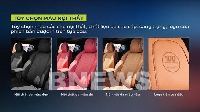 Tùy chọn phối màu nội thất da cao cấp kết hợp logo phiên bản độc bản được dập nổi tinh tế trên tựa đầu ghế