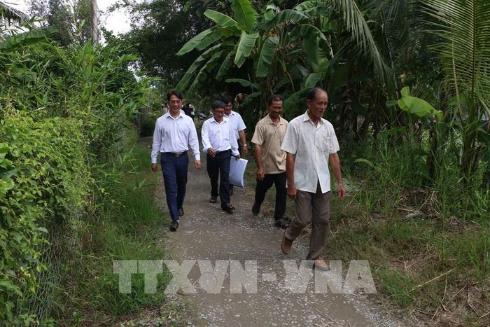 Chính quyền xã Phương Bình, thành phố Cần Thơ và các đơn vị liên quan triển khai ra quân thực hiện tuyến đường nông thôn Quang Phong, dài hơn 2km. Ảnh: Duy Khương – TTXVN