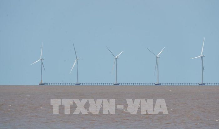 Dự án điện gió xã Tân Thuận, tỉnh Cà Mau đưa vào hoạt động khai thác. Ảnh: Tuấn Phi - TTXVN