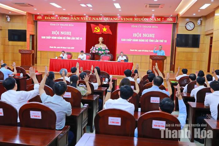 Ban Chấp hành Đảng bộ tỉnh biểu quyết thông qua các nội dung tại hội nghị.