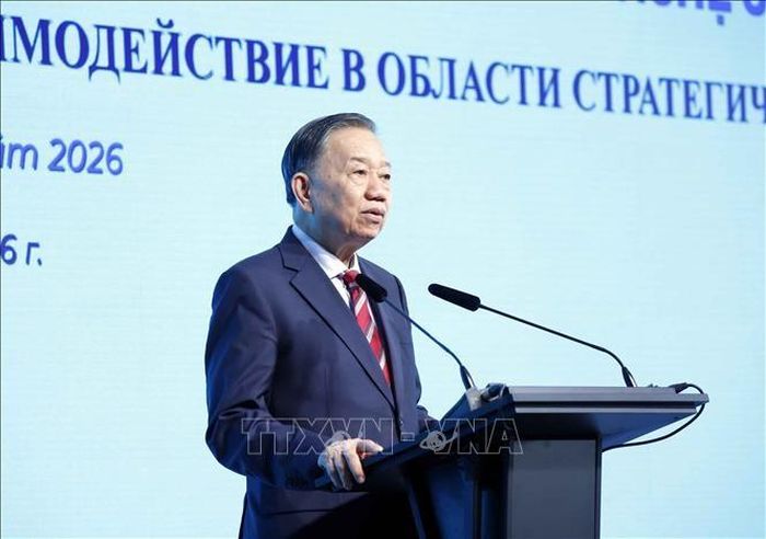 Tổng Bí thư, Chủ tịch nước Tô Lâm phát biểu tại Diễn đàn Khoa học công nghệ Việt Nam - Liên bang Nga với chủ đề “Kết nối công nghệ chiến lược”.. Ảnh: Thống Nhất – TTXVN