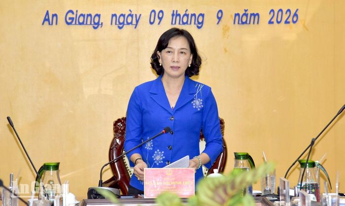 Phó Chủ tịch UBND tỉnh An Giang Nguyễn Thị Minh Thúy phát biểu chỉ đạo tại buổi làm việc.