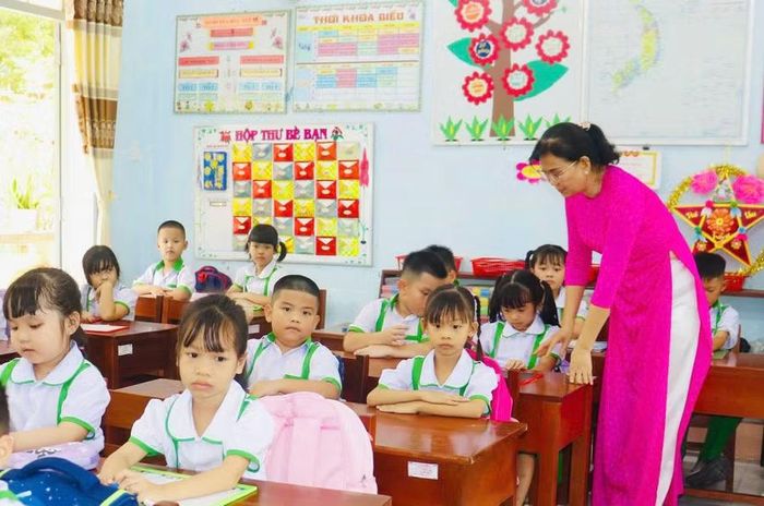 Học sinh lớp 1 Trường Tiểu học Phước Sơn (xã Tuy Phước Đông) làm quen và bắt nhịp với năm học mới. Ảnh: H.Đ