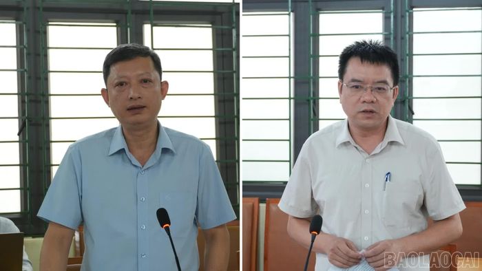 Lãnh đạo xã Gia Phú và Võ Lao phát biểu tại buổi làm việc.