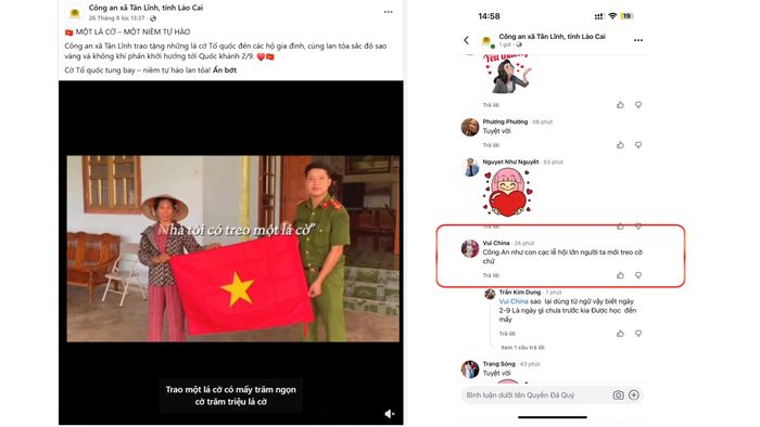 Bình luận của C.V.M. có nội dung sai sự thật, xúc phạm uy tín Công an xã Tân Lĩnh trên mạng xã hội Facebook.