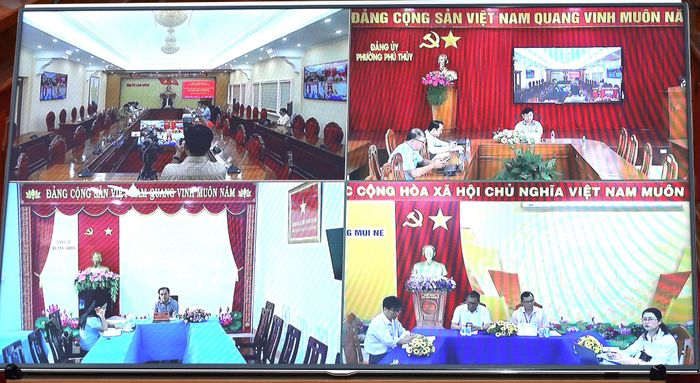 Buổi làm việc được kết nối trực tuyến đến 3 địa phương liên quan, gồm phường Mũi Né, phường Phú Thủy và xã Tân Thành
