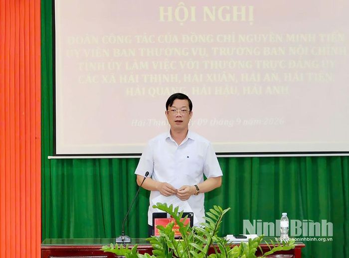 Đồng chí Nguyễn Minh Tiến, Ủy viên Ban Thường vụ Tỉnh ủy, Trưởng ban Nội chính Tỉnh ủy phát biểu kết luận buổi làm việc.