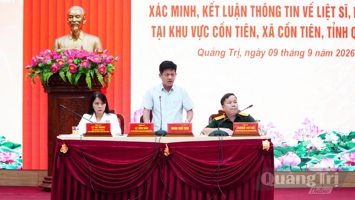 Đồng chí Lê Văn Bảo, Phó Chủ tịch UBND tỉnh, Trưởng ban Chỉ đạo tìm kiếm, quy tập và xác định danh tính hài cốt liệt sĩ tỉnh điều hành hội thảo - Ảnh: N.M