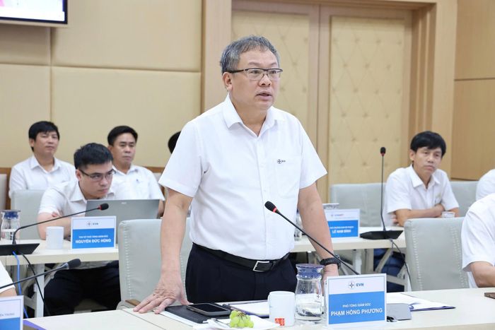 Phó Tổng giám đốc EVN Phạm Hồng Phương phát biểu tại buổi làm việc. Ảnh: Phương Nam
