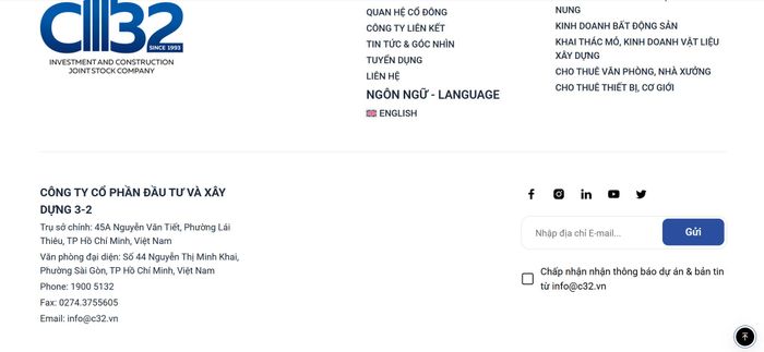 Công ty cổ phần Đầu tư và Xây dựng 3-2 (Ảnh chụp màn hình website công ty)