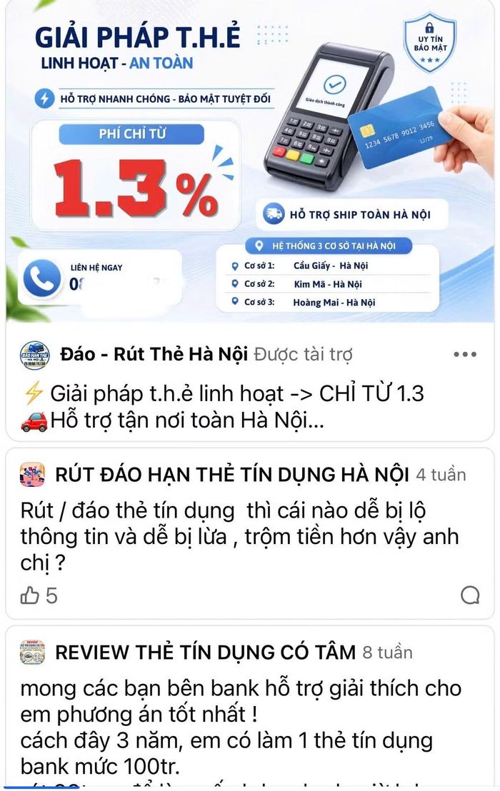Cẩn trọng với nhiều hội nhóm quảng cáo dịch vụ đáo hạn thẻ, rút tiền trên mạng xã hội.