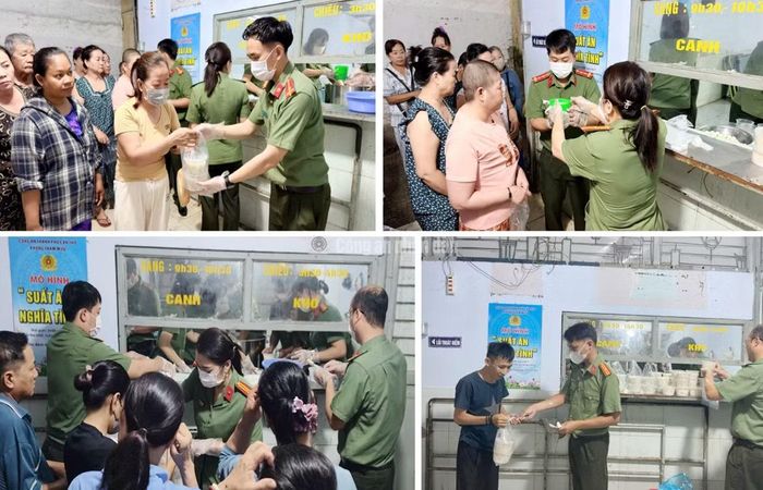 Cán bộ, chiến sĩ Phòng Tham mưu nấu cháo phục vụ bệnh nhân, thân nhân người bệnh tại Bệnh viện Ung bướu TP Cần Thơ.