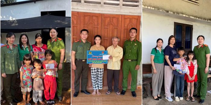 Công an xã Mộ Đức thăm, tặng quà trẻ em nghèo hiếu học.