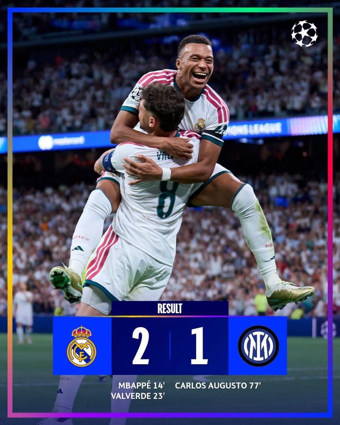 Real Madrid dành chiến thắng 2-1 trước Inter Milan tại Bernabéu