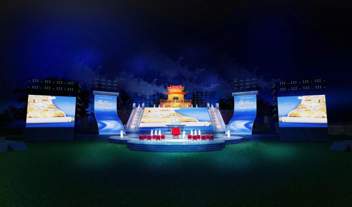Phối cảnh sân khấu Lễ khai mạc Festival Thăng Long - Hà Nội lần thứ II năm 2026 với chủ đề “Dòng chảy di sản - Heritage Flow”. Ảnh: Ban tổ chức