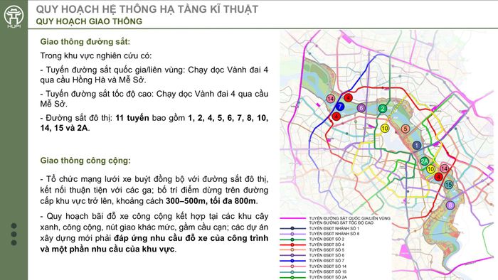 Quy hoạch giao thông đường sắt và giao thông công cộng của Đồ án Quy hoạch phân khu đô thị sông Hồng (tỷ lệ 1/5000).