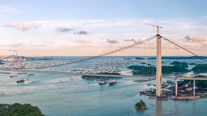  Hình ảnh cầu Long Môn, một phần của đường cao tốc G228, thành phố Tần Châu, Khu tự trị dân tộc Choang Quảng Tây, miền nam Trung Quốc, ngày 7 tháng 7 năm 2024.