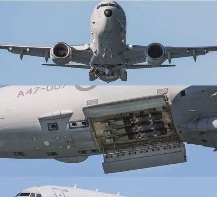  Ảnh hiếm về máy bay tuần tra P-8A Poseidon, được trang bị ngư lôi chống tàu ngầm Mark 54. ﻿Ảnh: https://x.com 