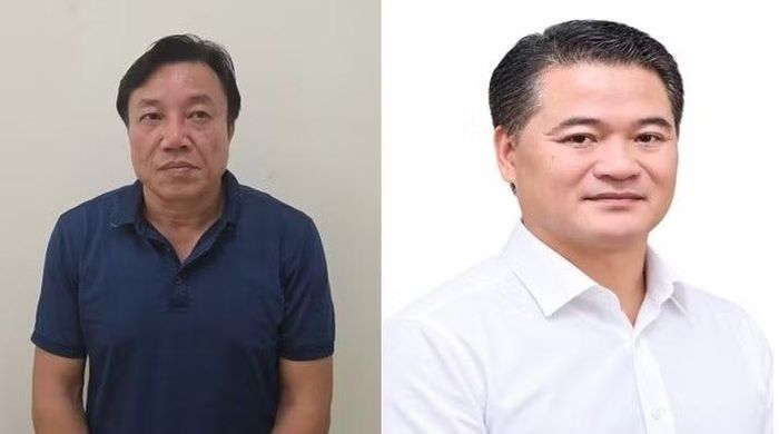 Bị can Nguyễn Huy Ngọc. (bên trái) và Lê Đình Thanh Sơn