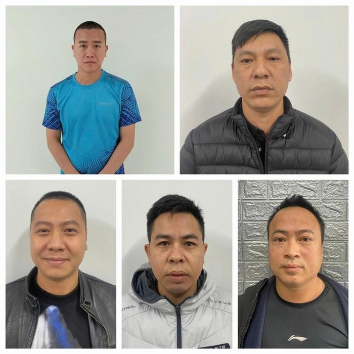 Bị can Hoàng Tạ Minh Cường (ảnh trên bên trái) và các bị can liên quan đến vụ án.