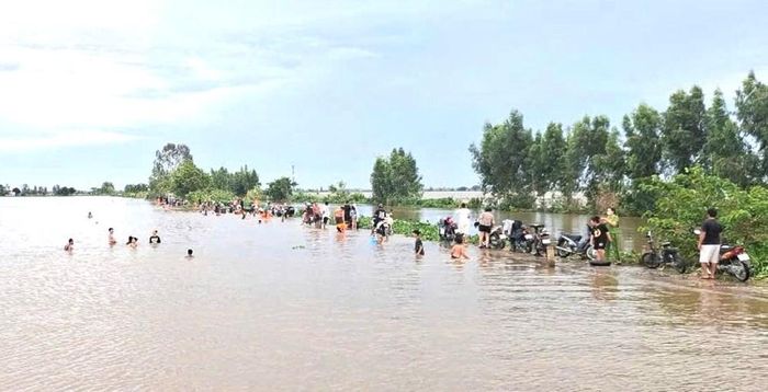 Người dân và du khách thích thú khi tham gia tắm đồng trên địa bàn phường Hồng Ngự
