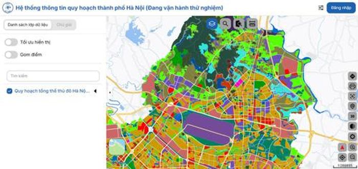 Lớp dữ liệu quy hoạch tổng thể hiển thị phân vùng chức năng đất đai tại khu vực Sóc Sơn.