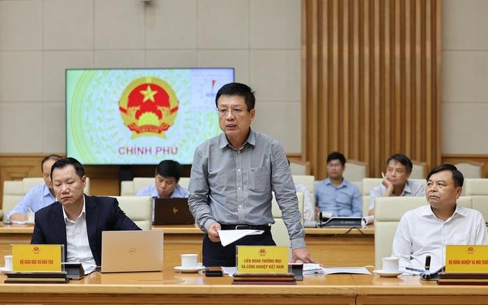 Ông Hồ Sỹ Hùng, Chủ tịch Liên đoàn Thương mại và Công nghiệp Việt Nam (VCCI) phát biểu tại cuộc làm việc - Ảnh: chinhphu.vn/Phương Nguyên
