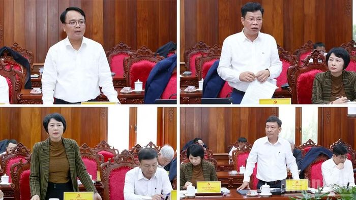 Các đồng chí Thường trực Tỉnh ủy Lâm Đồng phát biểu ý kiến tại hội nghị. (Ảnh: N.L)