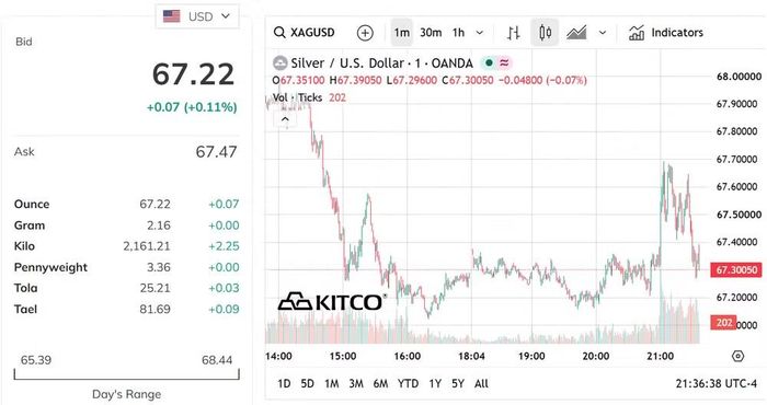 Biểu đồ giá bạc thế giới sáng 10/9. (Nguồn: kitco.com)