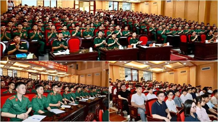 Các đồng chí trong Đảng ủy, Ban Giám đốc Học viện Quân y; lãnh đạo, chỉ huy các cơ quan, đơn vị cùng 398 học viên, sinh viên mới tham dự buổi gặp mặt. (Ảnh: TUẤN DŨNG)