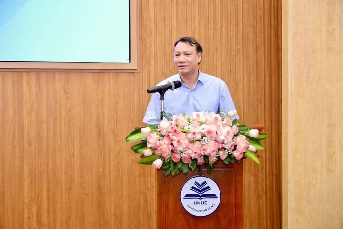 Phó Giáo sư, Tiến sĩ Nguyễn Đức Sơn, Hiệu trưởng Trường đại học Sư phạm Hà Nội phát biểu (Ảnh: VĂN MẠNH)