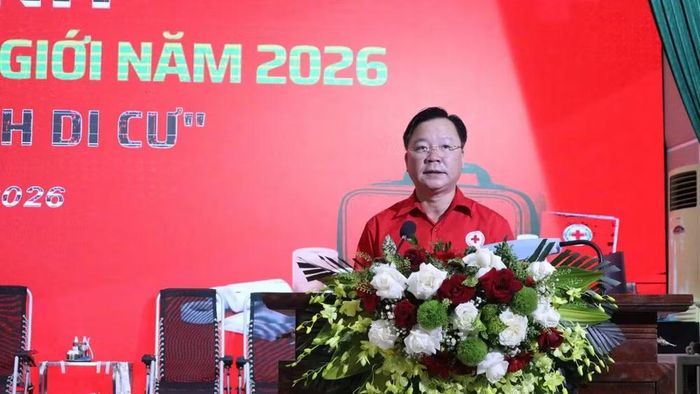 Ông Nguyễn Sỹ Trường, Phó Chủ tịch Trung ương Hội Chữ thập đỏ Việt Nam phát biểu tại chương trình. (Ảnh: Hội Chữ thập đỏ Việt Nam)