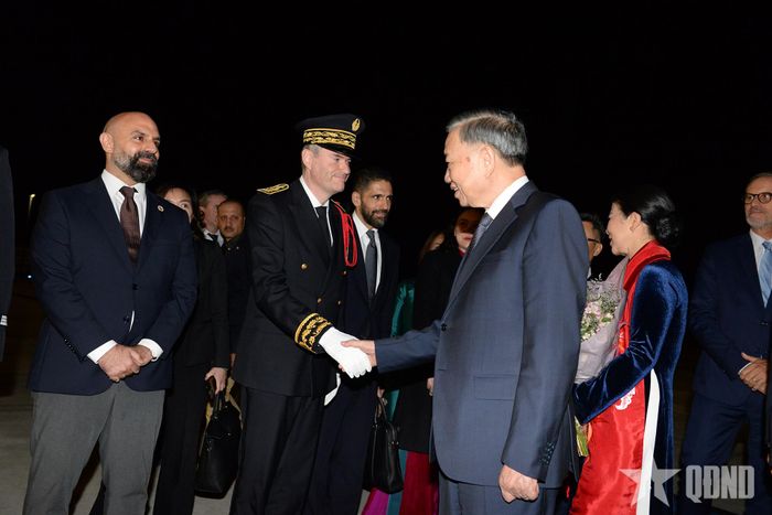 Quan chức Chính phủ Pháp đón Tổng Bí thư, Chủ tịch nước Tô Lâm và phu nhân tại sân bay Orly, Paris.
