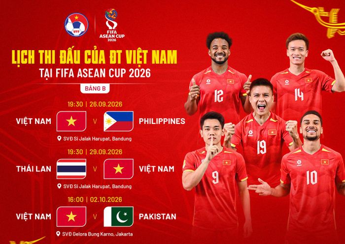 Lịch thi đấu đội tuyển Việt Nam tại vòng bảng FIFA ASEAN Cup 2026. Ảnh: VFF