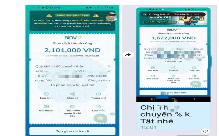 Hình chụp số tiền và nội dung chuyển khoản của 1 giáo viên Trường Tiểu học Ngô Gia Tự, phường Thành Nhất.
