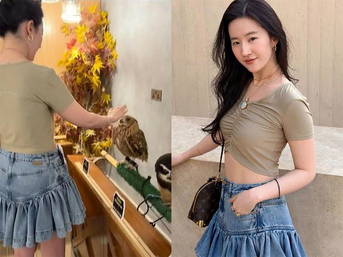 Lưu Diệc Phi đăng nhầm ảnh chưa chỉnh sửa (bên trái) lên mạng. Vóc dáng không thon thả như đã hình đã chỉnh (bên phải)