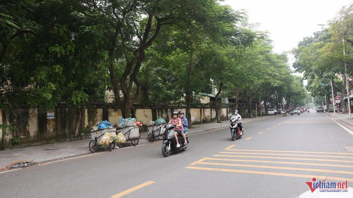 Các xe tập kết rác trên đường Chu Văn An, phường Vĩnh Phúc. Ảnh: Đức Hoàng