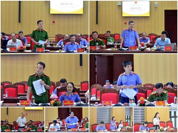 Lãnh đạo liên ngành tư pháp các tỉnh, thành phố và lãnh đạo TAND, VKSND khu vực TP Quảng Ninh phát biểu ý kiến tại buổi khảo sát.