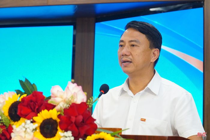 Ông Lê Nguyễn Chung - Phó Giám đốc Chi nhánh VCCI Nghệ An - Hà Tĩnh - Quảng Trị trao đổi về công tác phối hợp giữa VCCI và Hiệp hội Doanh nghiệp Hà Tĩnh trong hỗ trợ, kết nối và đồng hành cùng doanh nghiệp thời gian tới.